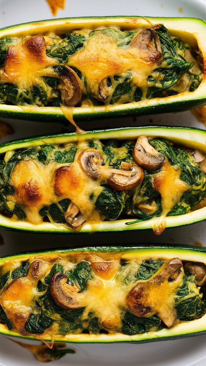 Easy Cheesy Spinach & Mushroom Zucchini Boats Recipe